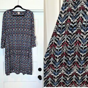 Chico's Women Size 16/18 Black, Blue, Short Split Bell Sleeve Stretch Comfy Knit